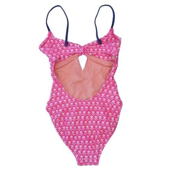 J. Crew | NWOT One Piece Swimsuit Twist-Front Keyhole Pink Stamp Floral 0 - Picture 4 of 16